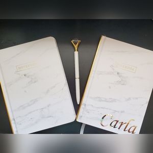 White Marble Notebook and Diamond Pen Set (Gift)